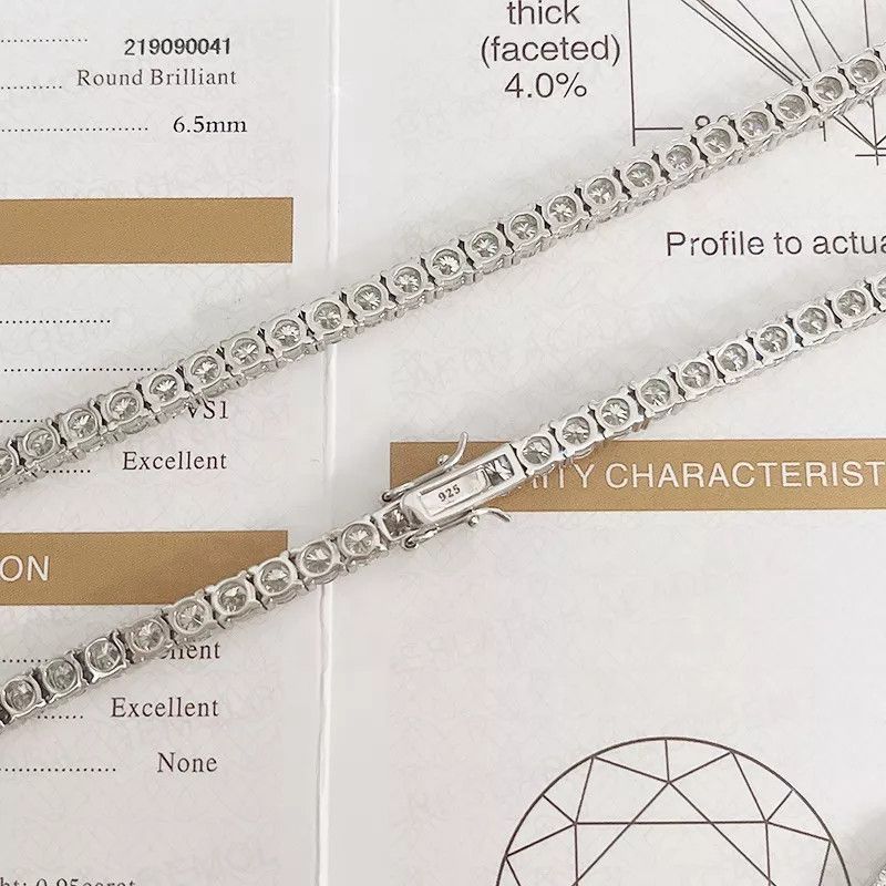 Other VVS Moissanite Diamond Tennis Chain 3-6.5mm 925 Silver Size ONE SIZE - 4 Thumbnail