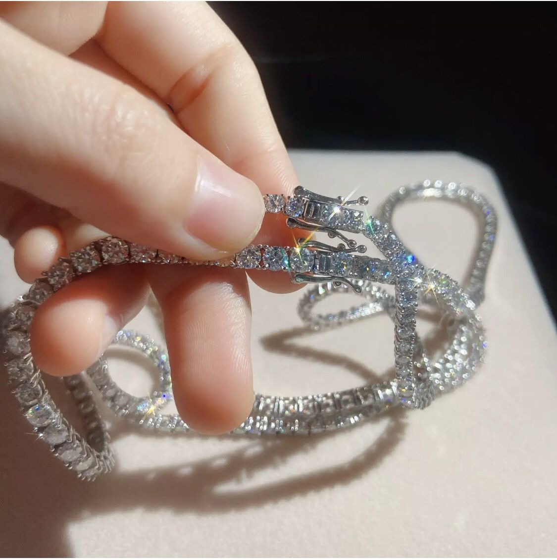 Other VVS Moissanite Diamond Tennis Chain 3-6.5mm 925 Silver Size ONE SIZE - 5 Thumbnail