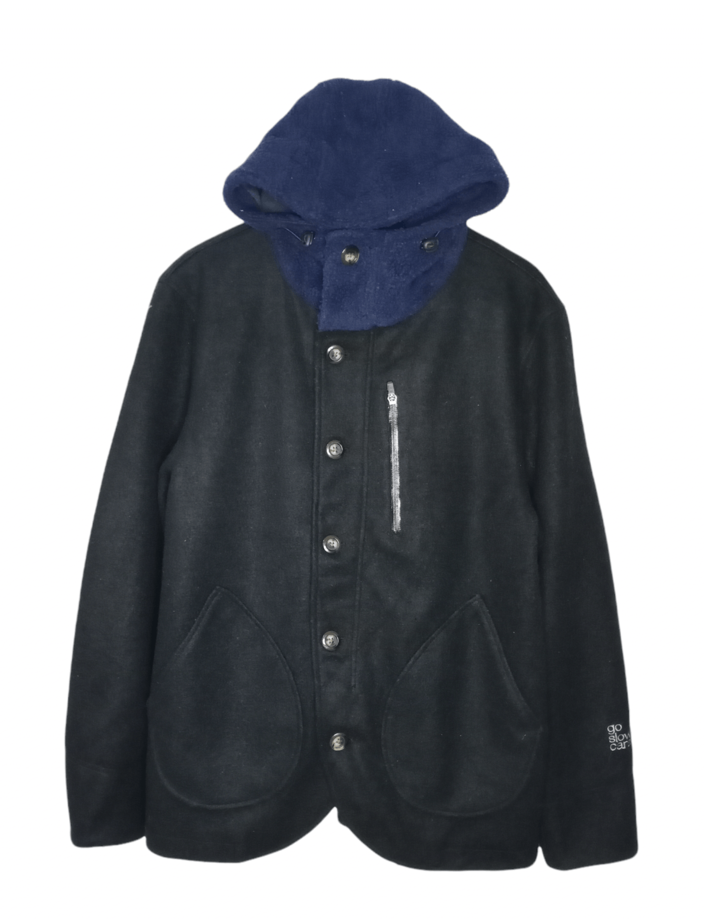 image of Go Slow Caravan Wool Zipper Fleece Jacket in Black/Blue, Men's (Size Medium)
