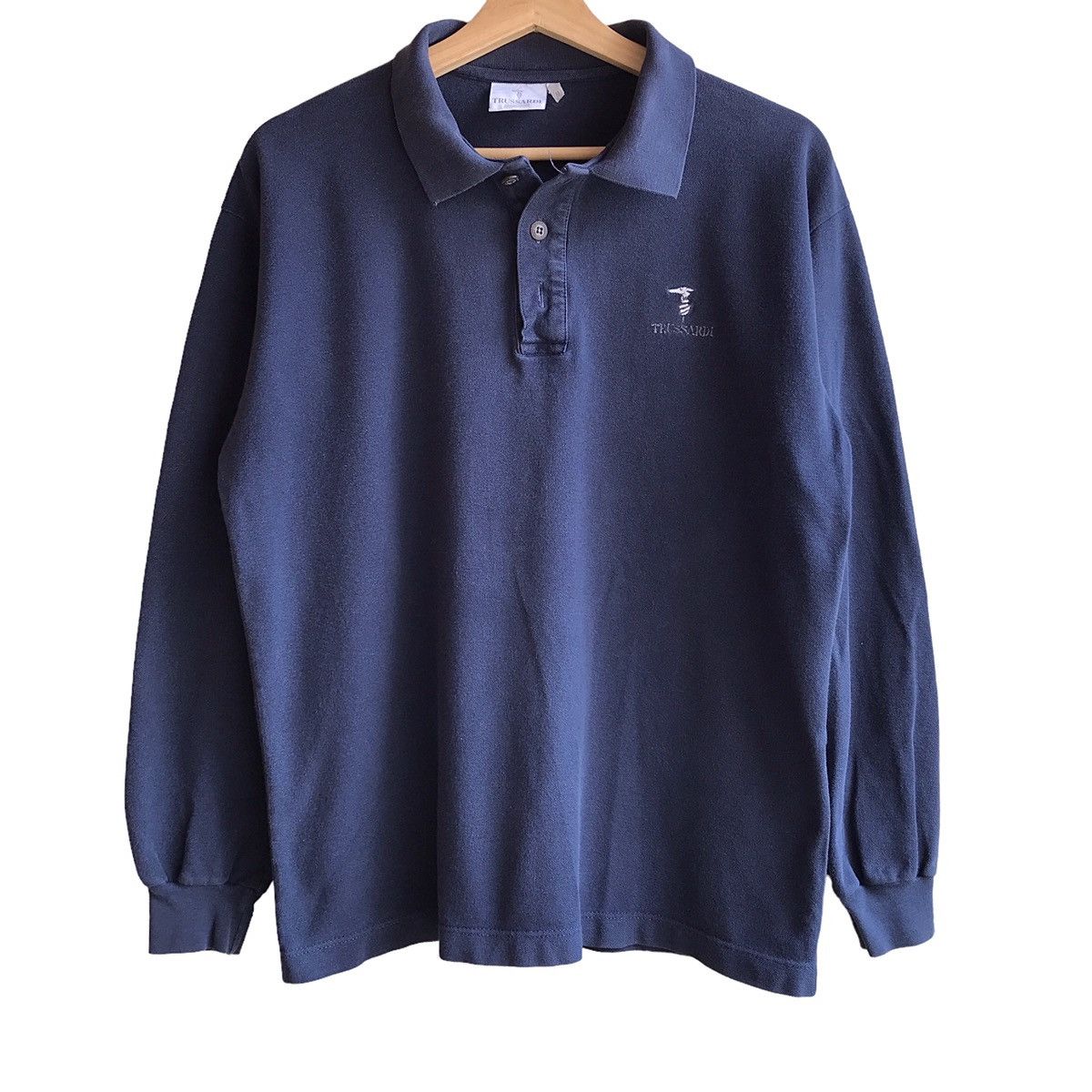 Trussardi Italy Navy Small Logo Longsleeves Polo Tee