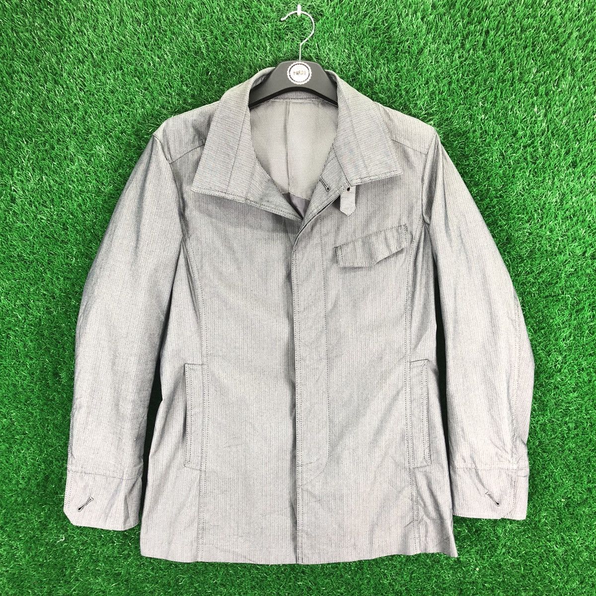 image of Vintage Mickel Klein Homme Herringbone Jacket in Grey, Women's (Size Small)