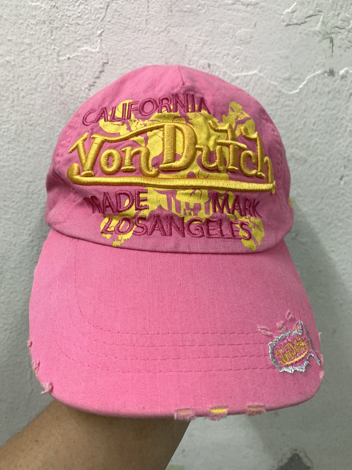 Von Dutch Von Dutch Big Spellout Distressed Pink Hat Size ONE SIZE - 2 Thumbnail