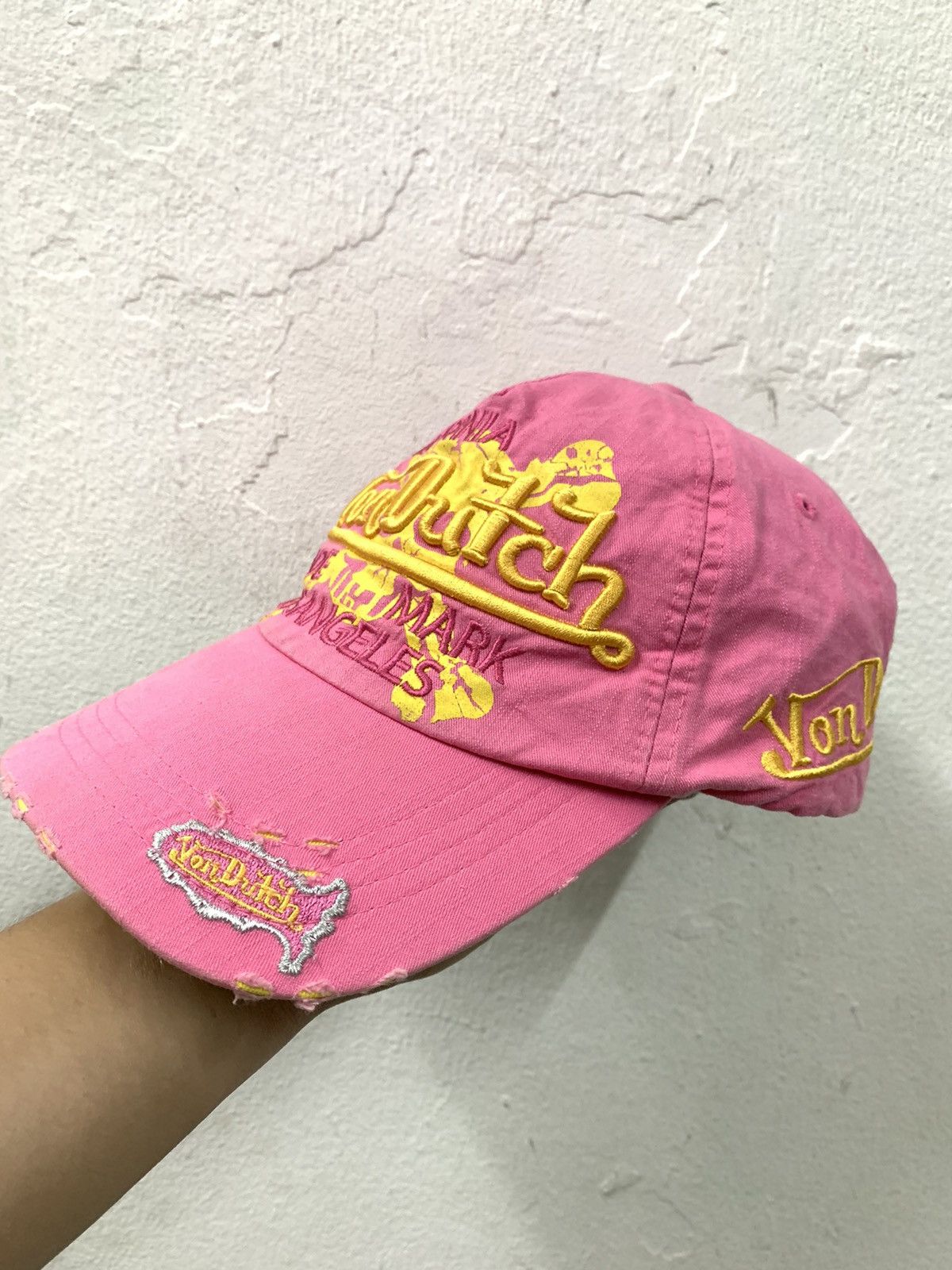 Von Dutch Von Dutch Big Spellout Distressed Pink Hat Size ONE SIZE - 1 Thumbnail
