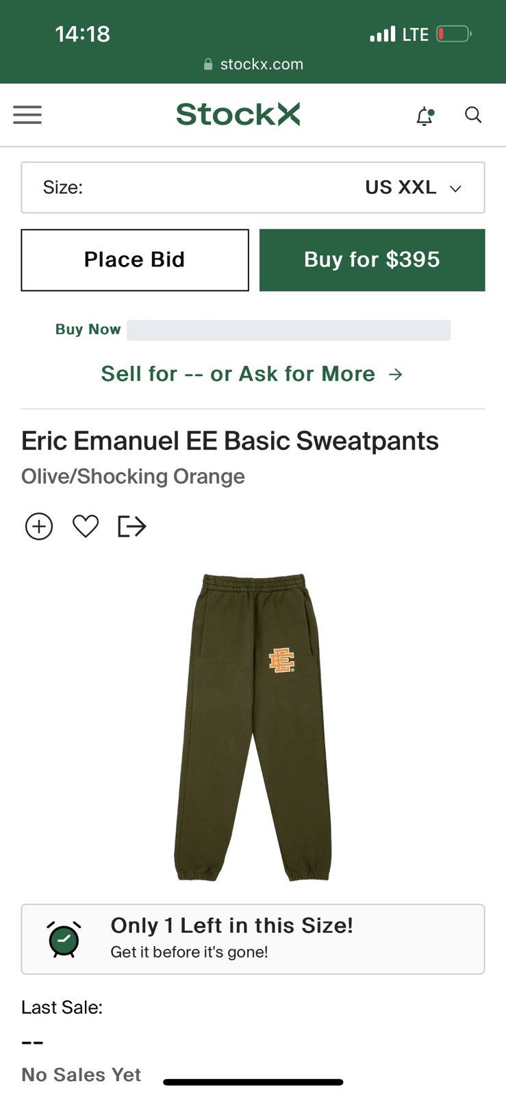 Eric Emanuel EE Basic Sweatpants Olive/Shocking Orange