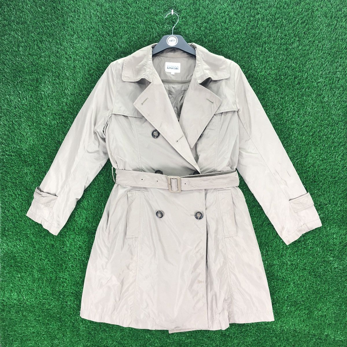 image of Vintage Trench Coat Nylon Jacket By Alpha Cubic in Nude, Women's (Size Medium)