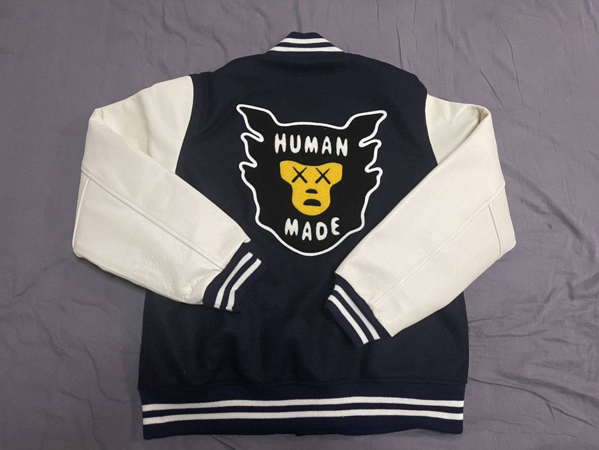 Human Made Human made kaws varsity Jacket navy | Grailed