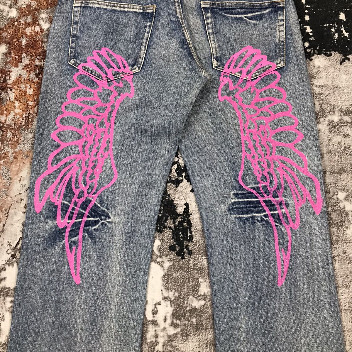 Japanese Brand × Vintage Japanese Flying Angel Flare Light Wash Jeans Size 29" - 3 Thumbnail