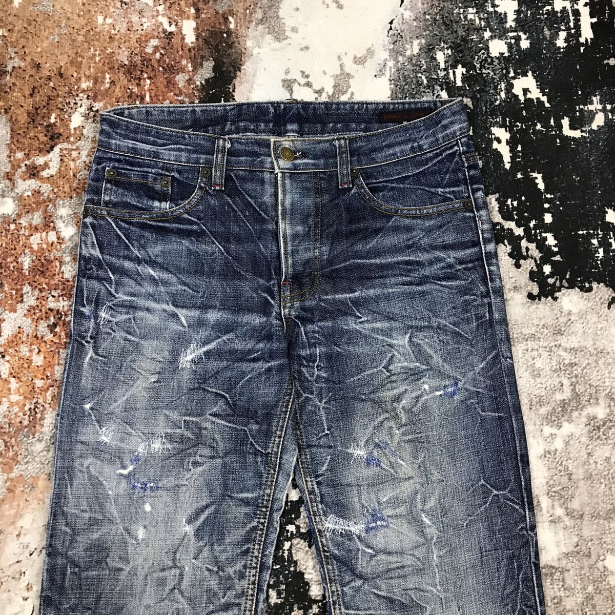 Japanese Brand × Vintage Japanese Bbaby&Bbaby Insane Distressed Design Slim Jeans Size 29" - 7 Thumbnail