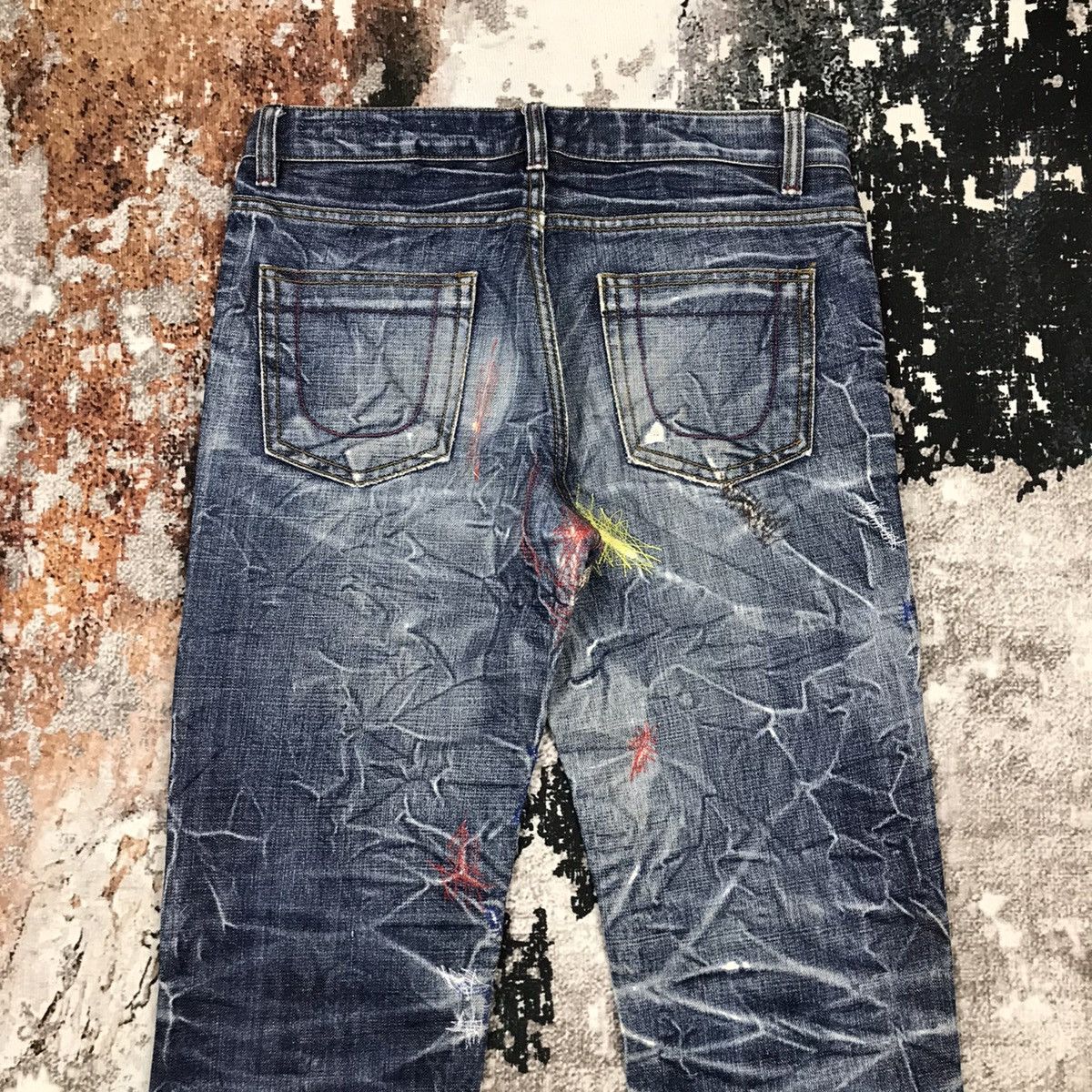 Japanese Brand × Vintage Japanese Bbaby&Bbaby Insane Distressed Design Slim Jeans Size 29" - 2 Thumbnail