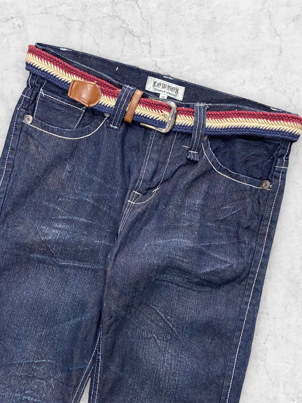 20471120 × Beauty Beast Vintage Low Box Contrast Stitched Denim Pants Size US 31 - 5 Thumbnail