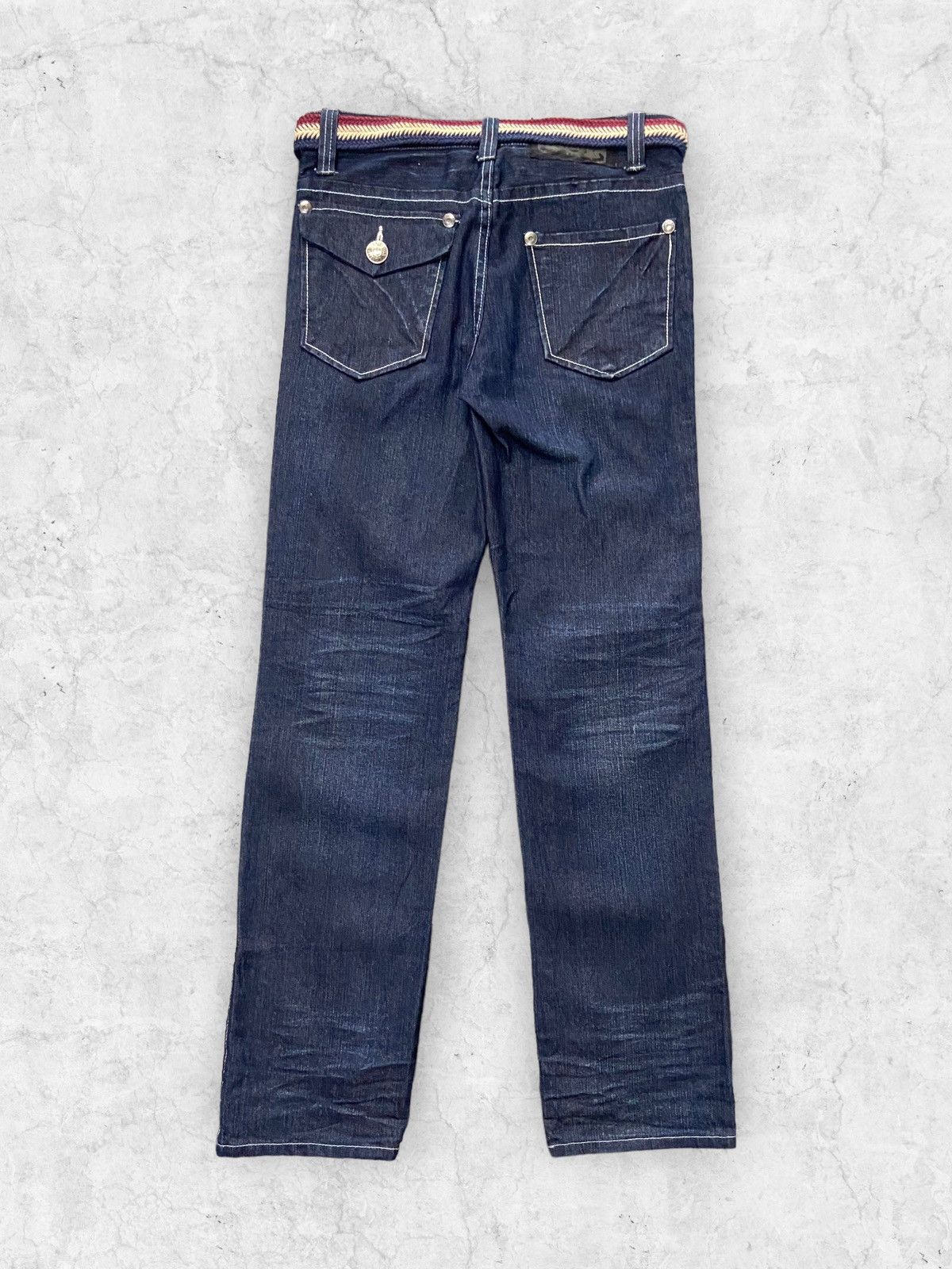 20471120 × Beauty Beast Vintage Low Box Contrast Stitched Denim Pants Size US 31 - 2 Thumbnail