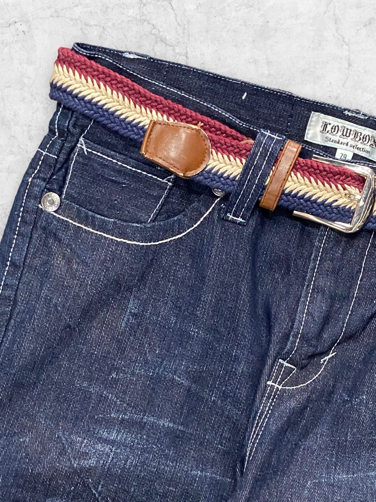 20471120 × Beauty Beast Vintage Low Box Contrast Stitched Denim Pants Size US 31 - 6 Thumbnail