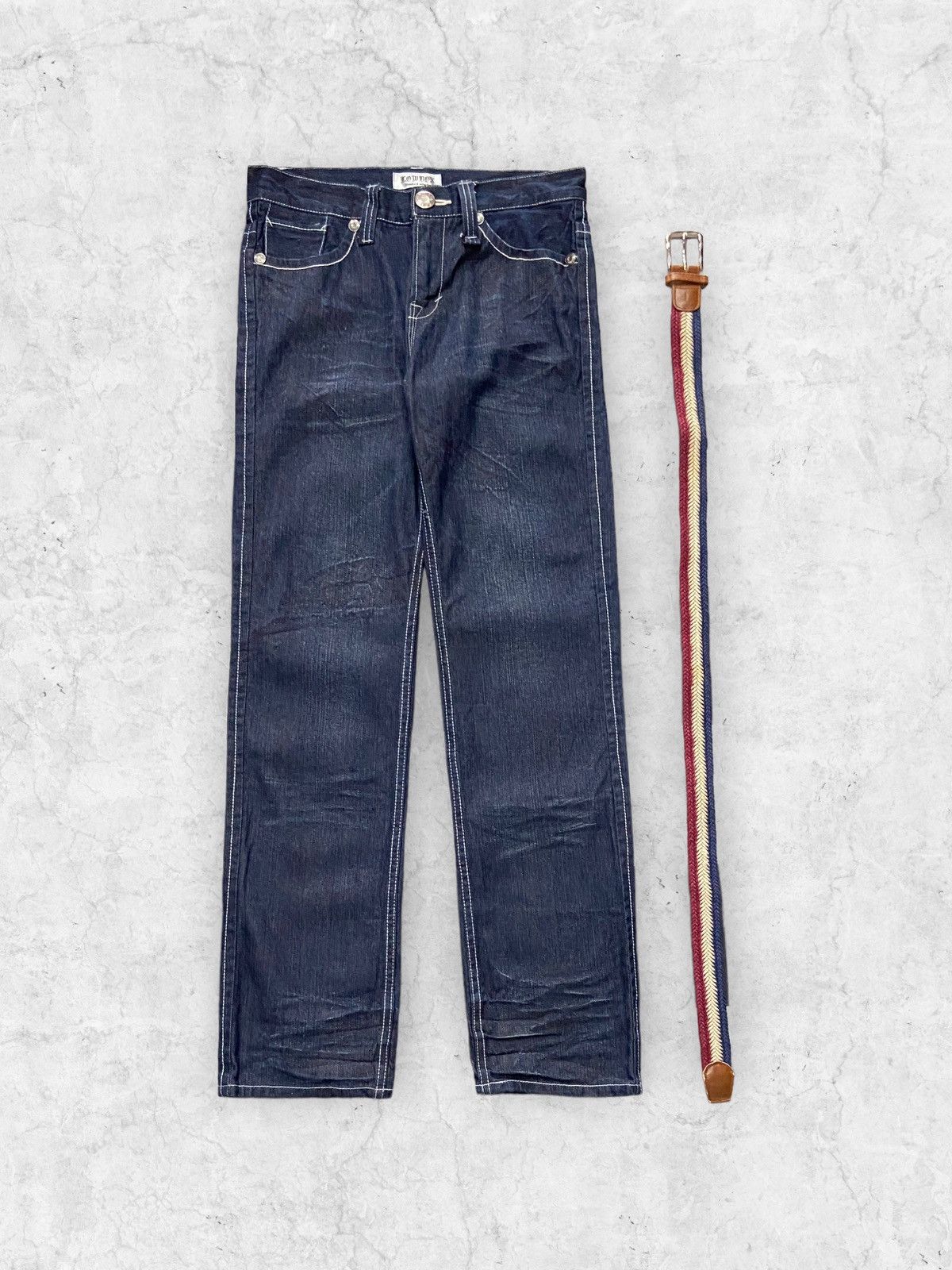 20471120 × Beauty Beast Vintage Low Box Contrast Stitched Denim Pants Size US 31 - 3 Thumbnail