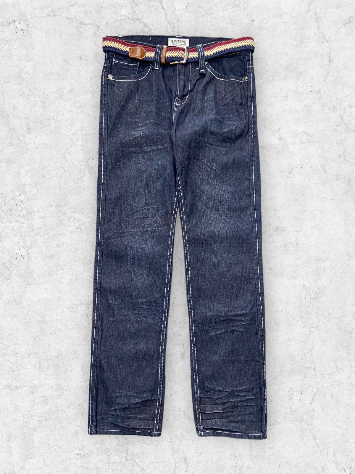 20471120 × Beauty Beast Vintage Low Box Contrast Stitched Denim Pants Size US 31 - 1 Thumbnail