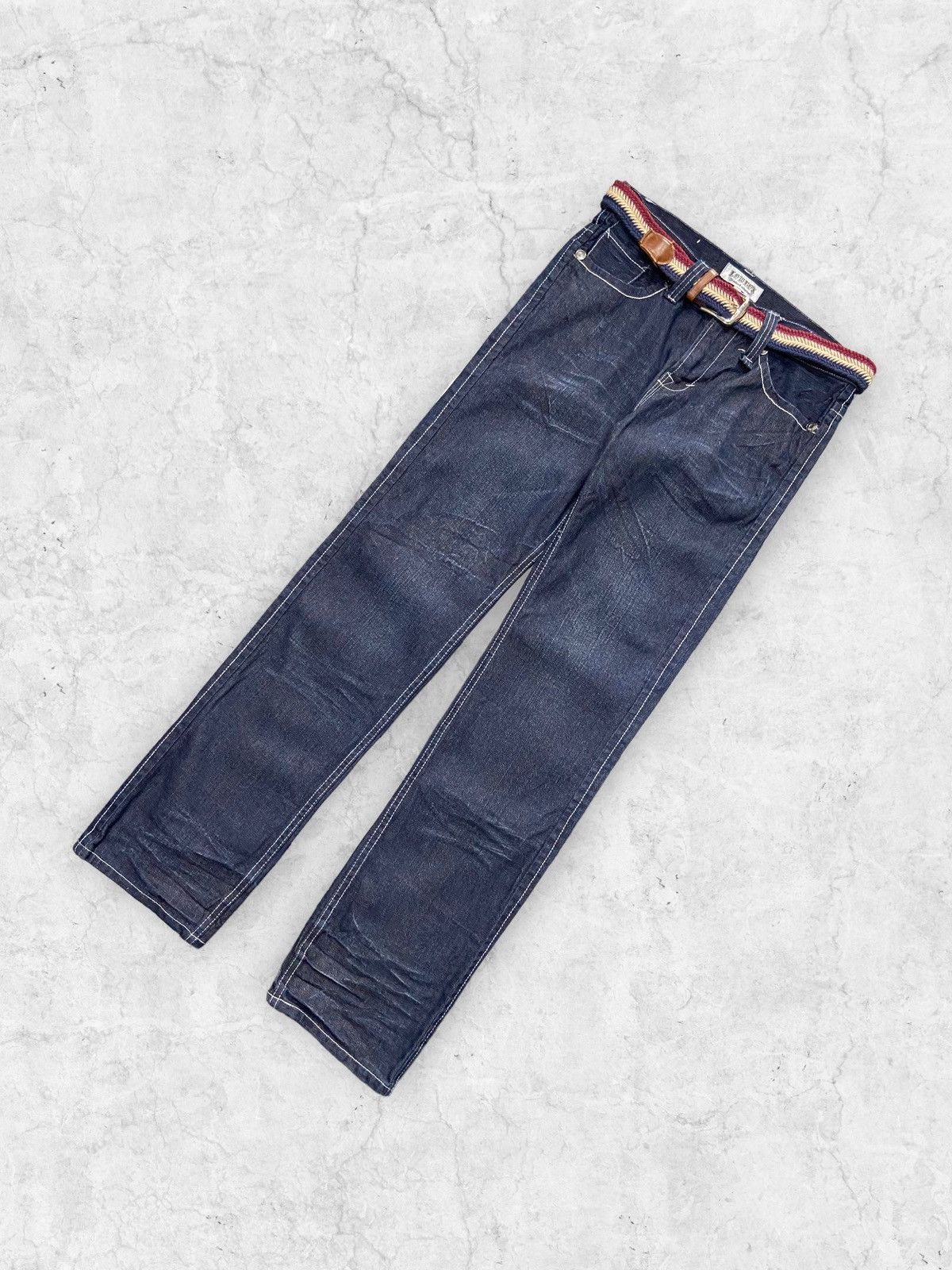 20471120 × Beauty Beast Vintage Low Box Contrast Stitched Denim Pants Size US 31 - 4 Thumbnail