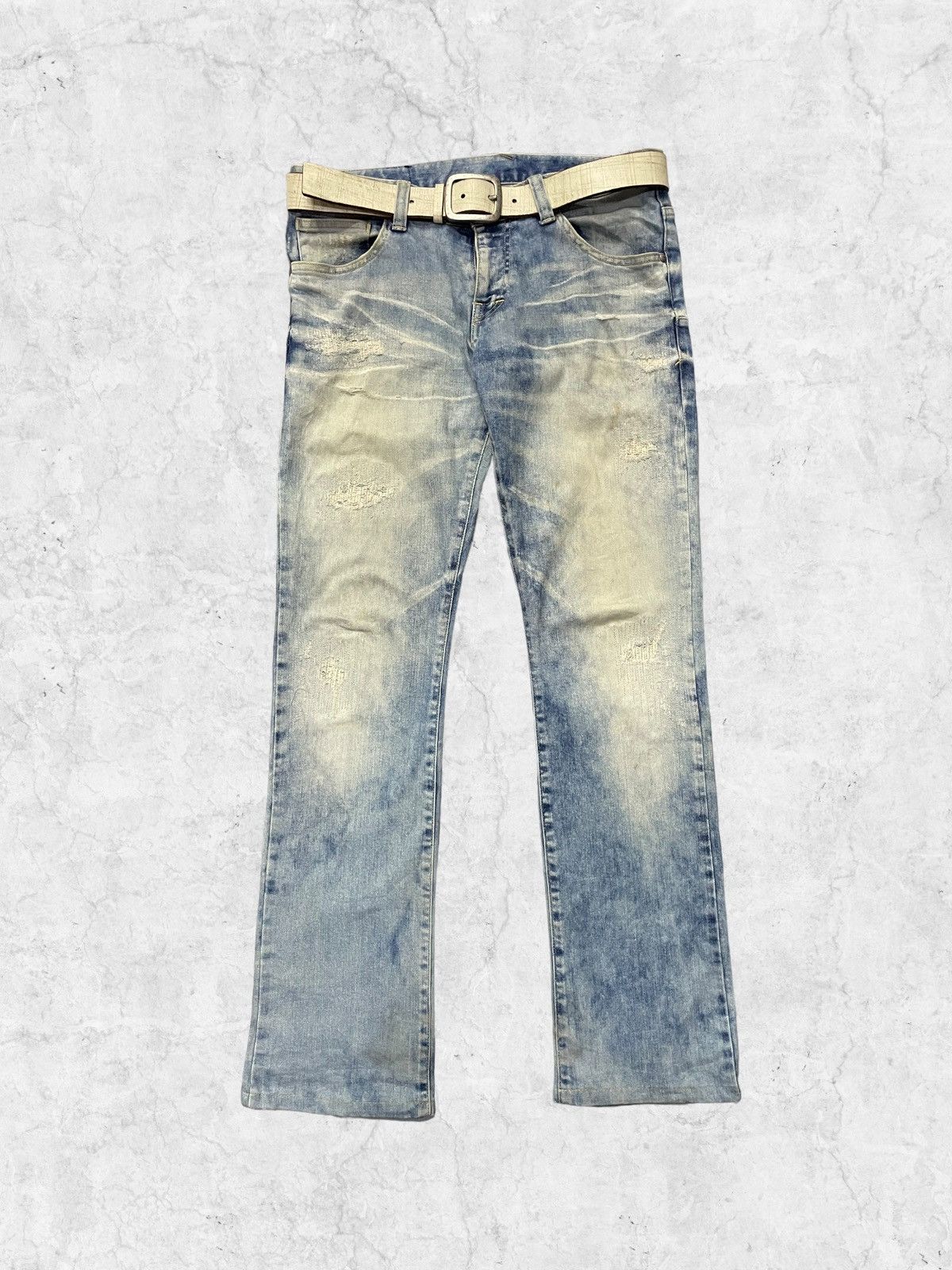 Japanese Brand × Tornado Mart Vintage Tornado Mart Distressed Blue Cloud Denim With Belt Size US 32 / EU 48 - 1 Thumbnail