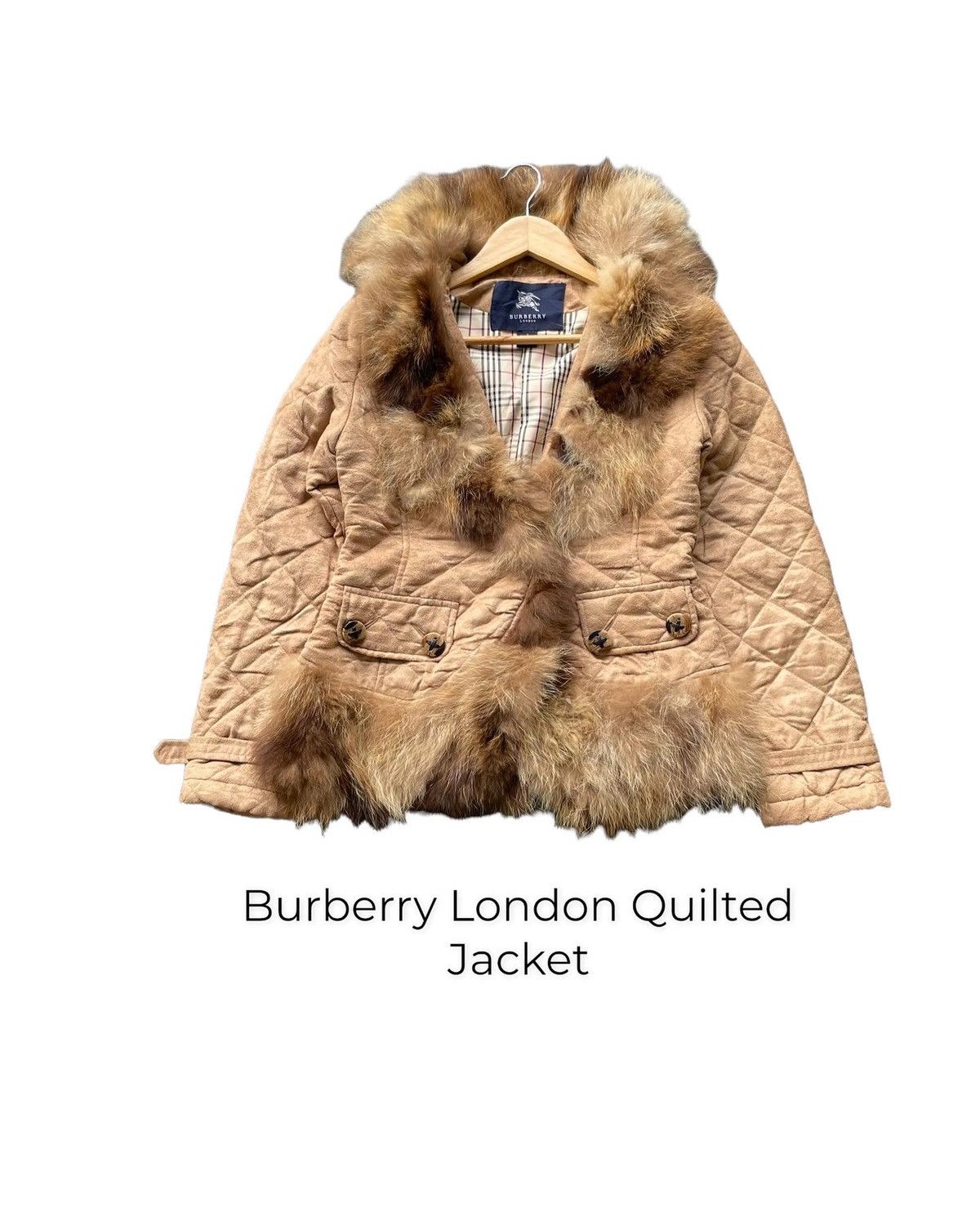 image of Burberry London Fur Quilted Jacket in Brown, Women's (Size Small)