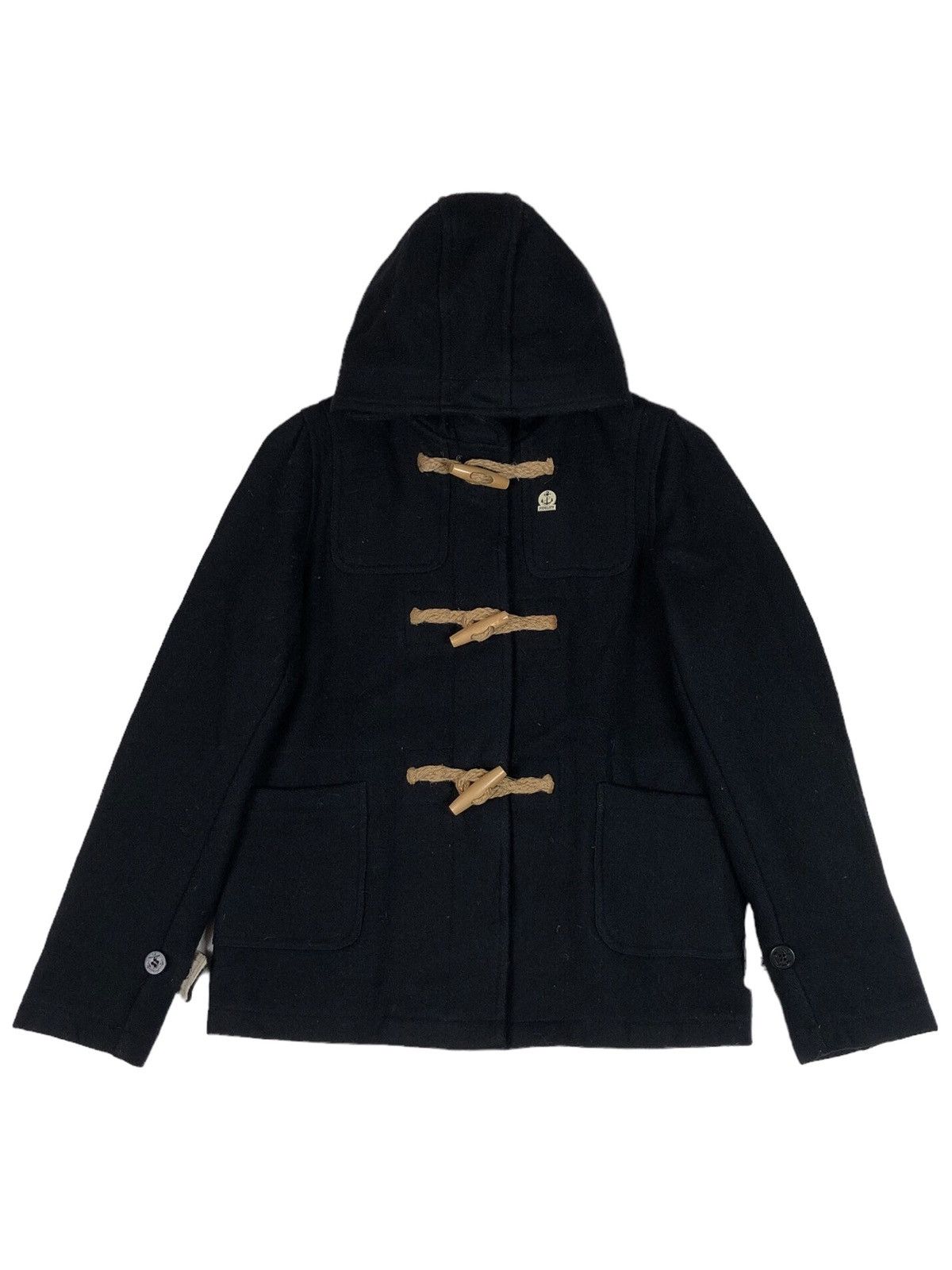 image of Vintage Gerald Stewart Fidelity Pea Coat Wool Hooded Jacket in Black, Men's (Size Small)
