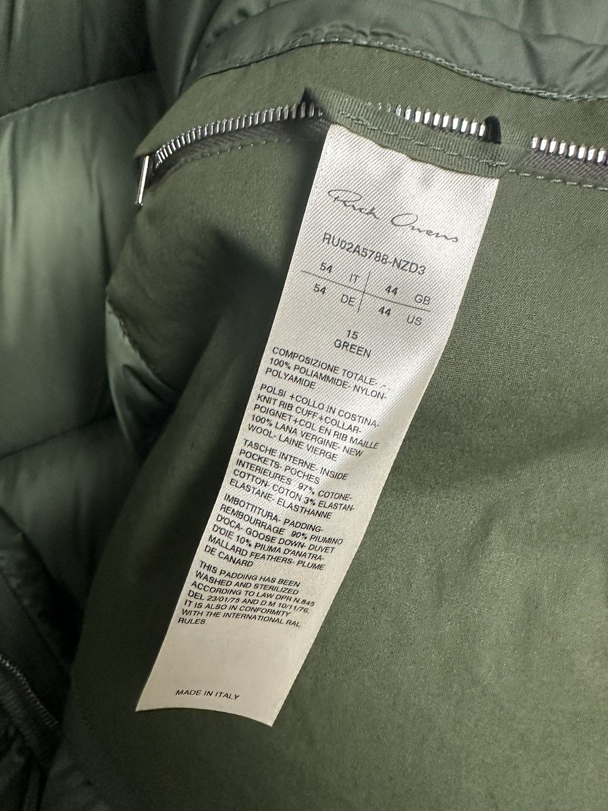 Rick Owens FW21 'GETHSEMANE' Green Puffer Jacket | Grailed