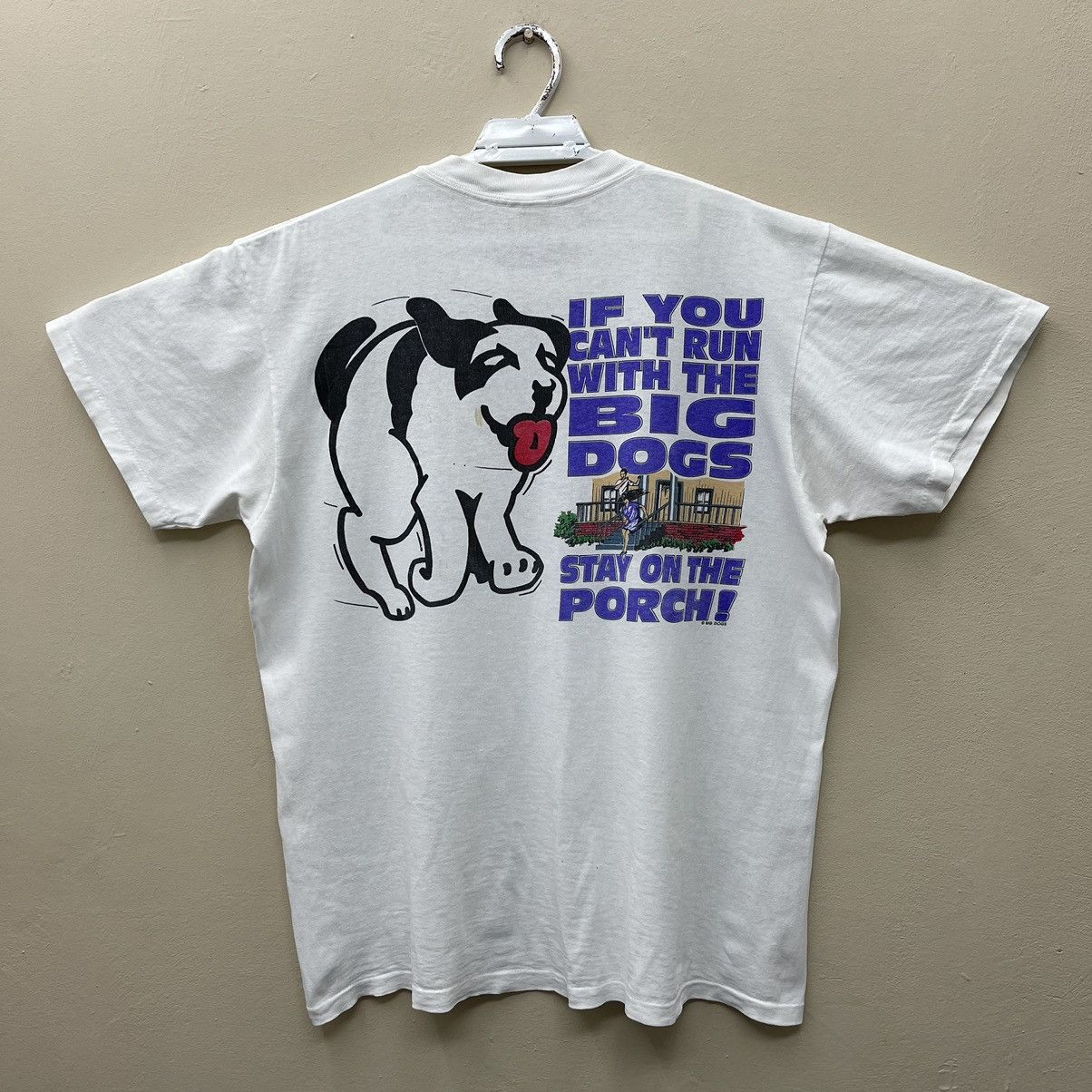 Big Dogs × Vintage Vintage 90s Big Dogs T-Shirt Stay On The Pouch Single Stitch Size US XL / EU 56 / 4 - 1 Thumbnail
