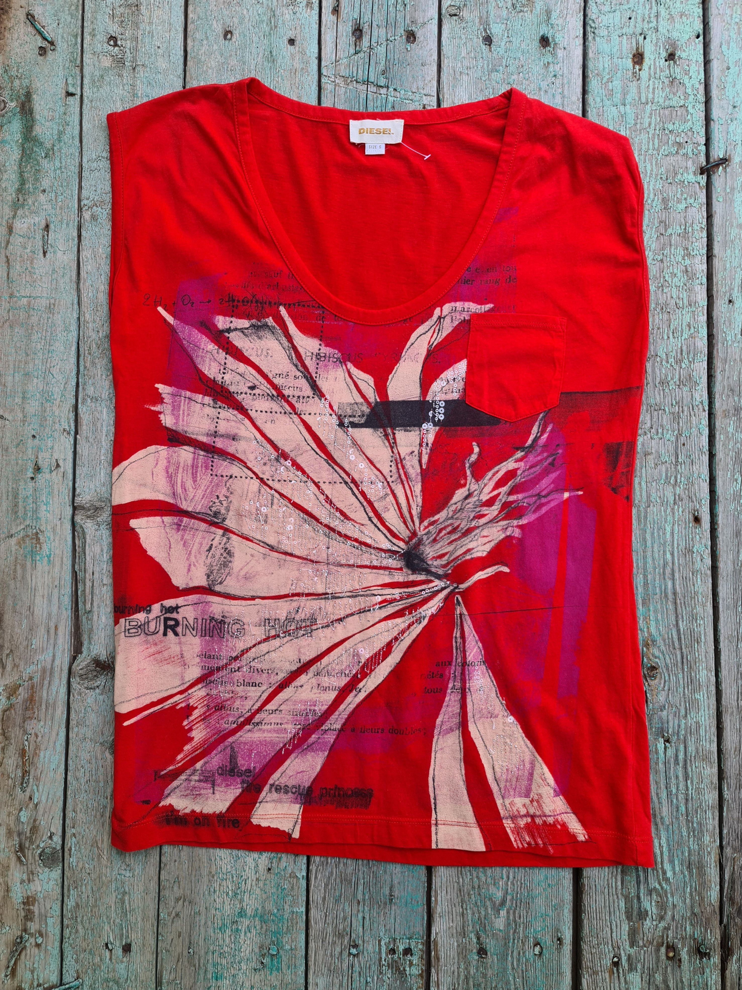 Diesel Diesel Red Short Sleeve T-Shirt Big flower print Size M / US 6-8 / IT 42-44 - 1 Thumbnail