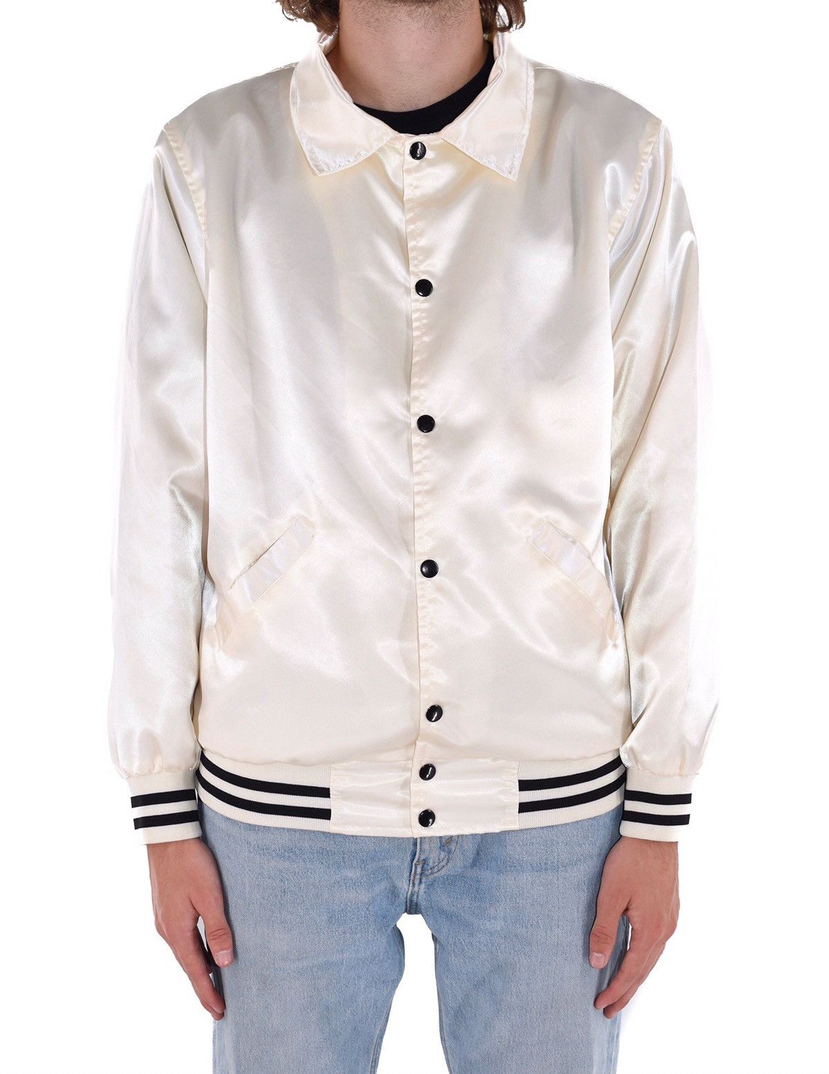 Vintage Satin Baseball Jacket White Size US M / EU 48-50 / 2 - 2 Thumbnail