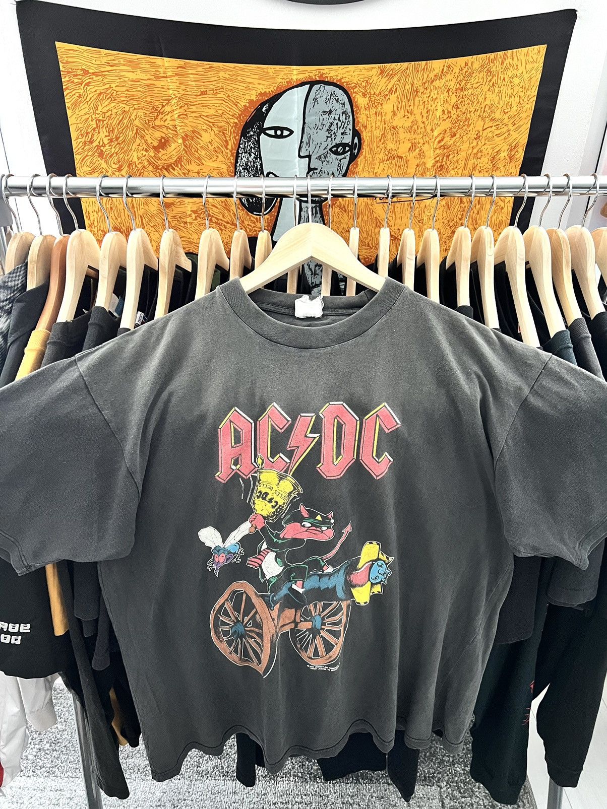 Image of Band Tees x Rock Tees Ac Dc 1990 Faded Tee The Razors Edge Devil Band T Shirt in Faded Black (Size 