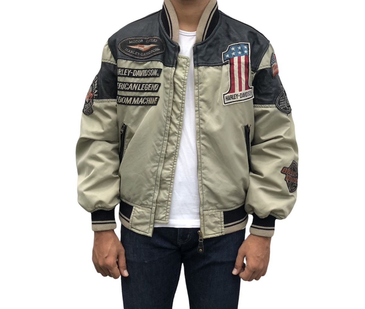 Harley Davidson 🔥90s Harley Davidson Motorcycle Bombers Mix Leather Jacket Size US M / EU 48-50 / 2 - 3 Thumbnail