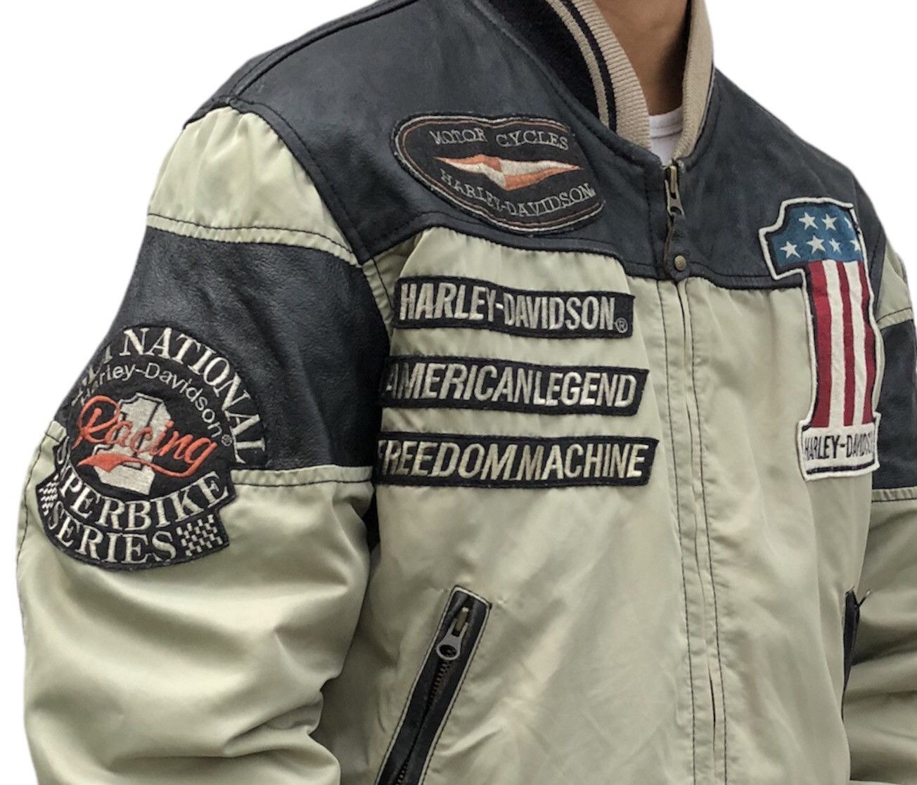 Harley Davidson 🔥90s Harley Davidson Motorcycle Bombers Mix Leather Jacket Size US M / EU 48-50 / 2 - 4 Thumbnail
