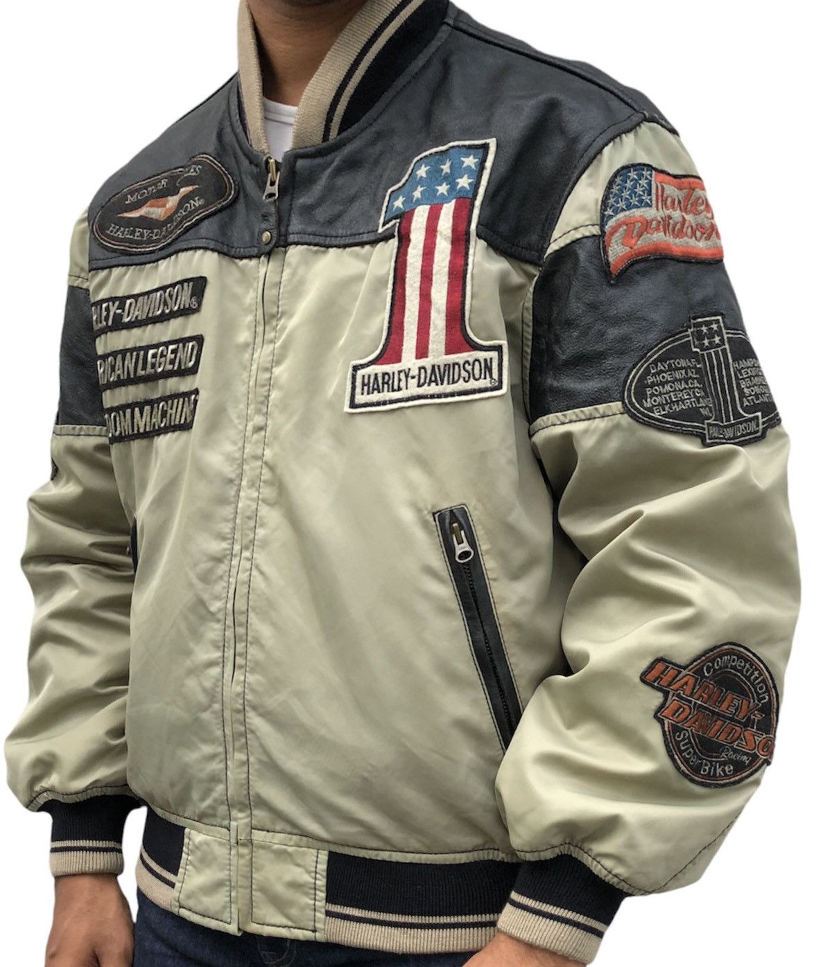 Harley Davidson 🔥90s Harley Davidson Motorcycle Bombers Mix Leather Jacket Size US M / EU 48-50 / 2 - 5 Thumbnail