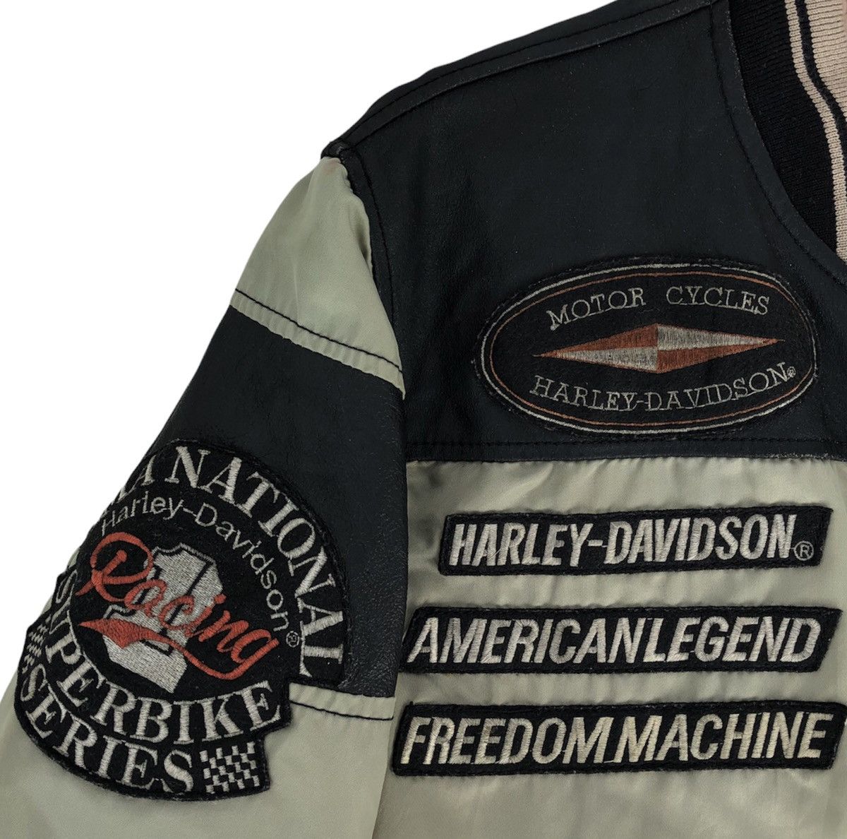 Harley Davidson 🔥90s Harley Davidson Motorcycle Bombers Mix Leather Jacket Size US M / EU 48-50 / 2 - 11 Thumbnail