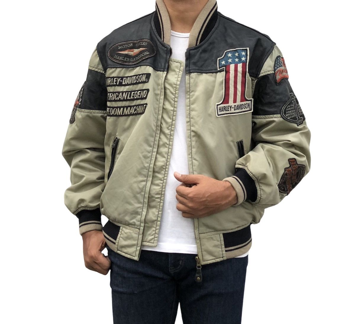 Harley Davidson 🔥90s Harley Davidson Motorcycle Bombers Mix Leather Jacket Size US M / EU 48-50 / 2 - 1 Thumbnail