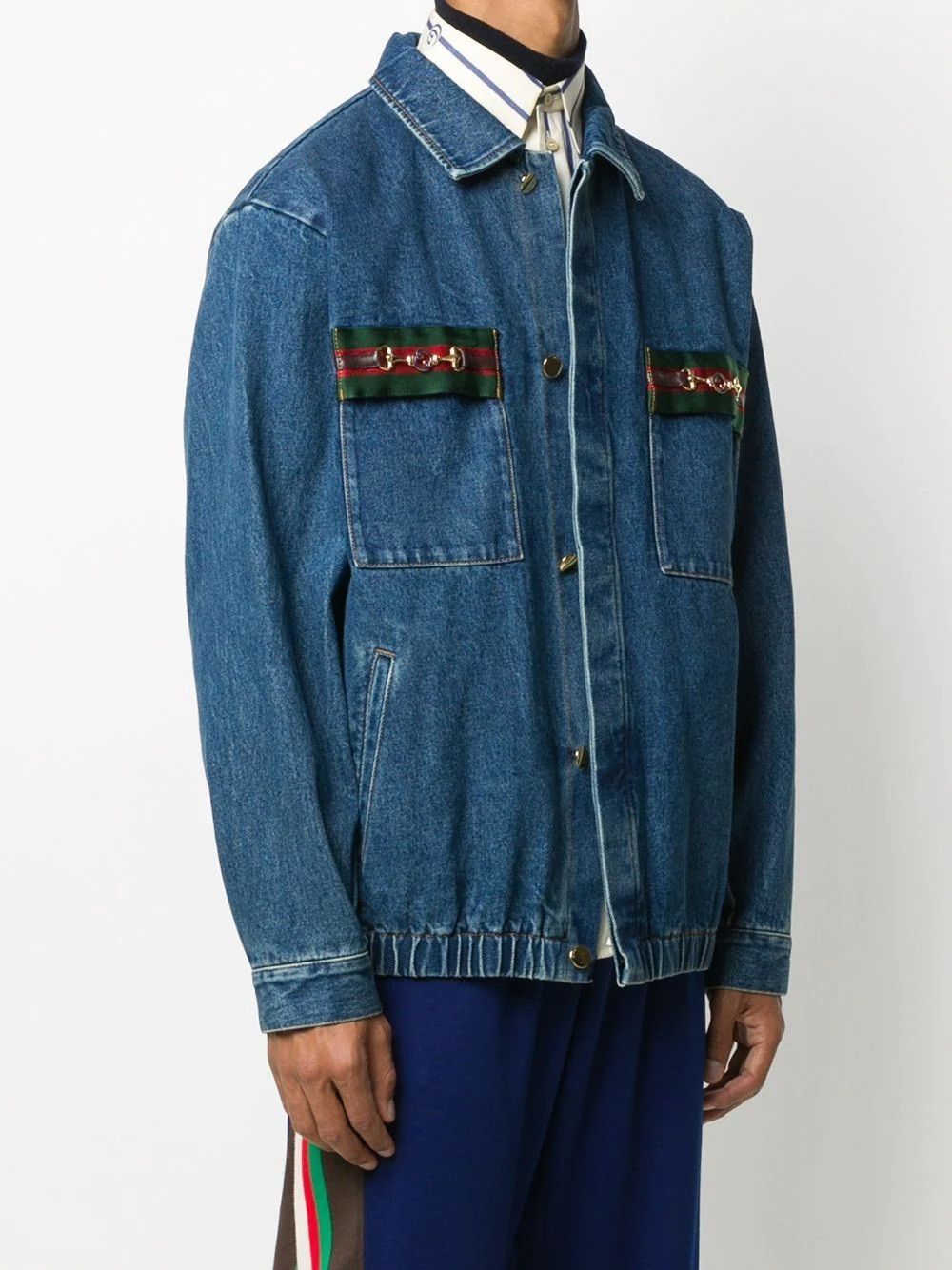 Gucci Gucci Web Stripe Horsebit Stonewashed Blue Denim Jacket 