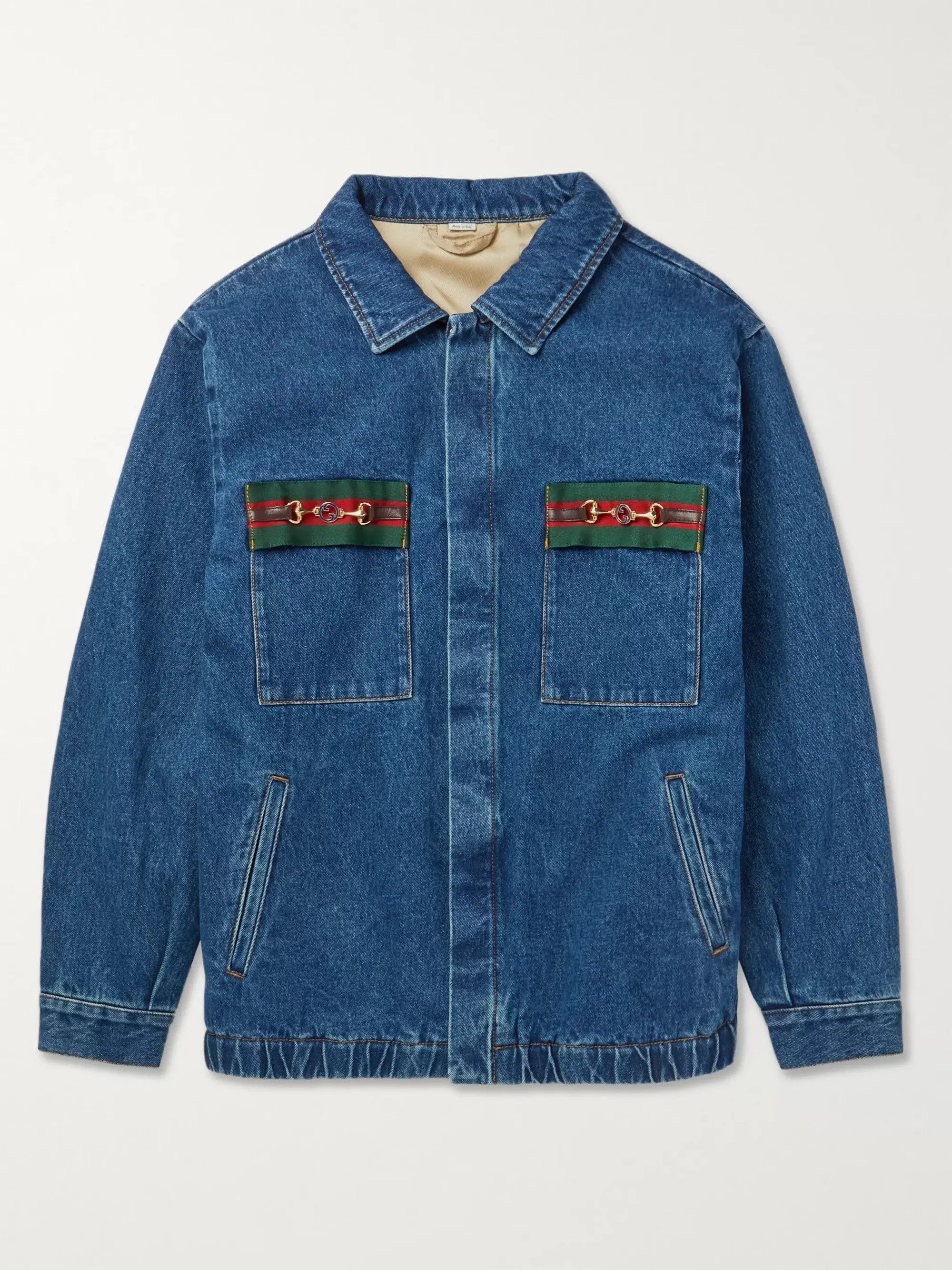 Gucci Gucci Web Stripe Horsebit Stonewashed Blue Denim Jacket 