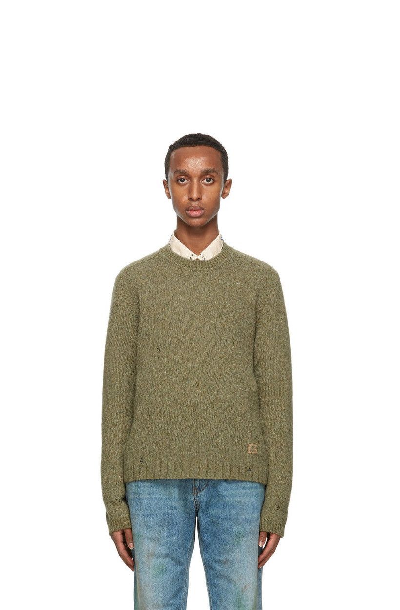 image of Gucci Distressed Sweater - Green Shetland Wool, Men's (Size Small)