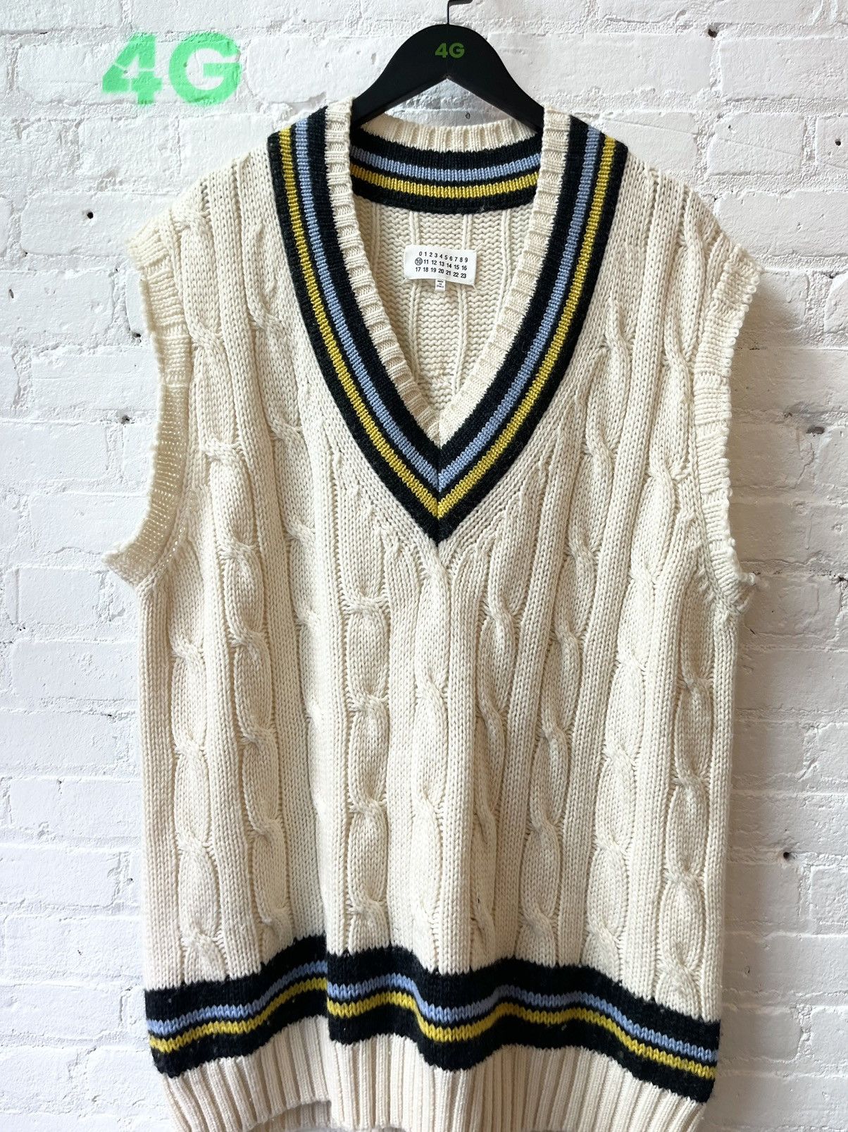 Image of Maison Margiela Margiela Preppy Grunge Knit Sweater Vest 2Xl in White, Men's