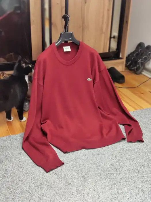 Lacoste Vintage 90's lacoste Crew neck Light Red Wool Sweater Size US L / EU 52-54 / 3 - 10 Thumbnail