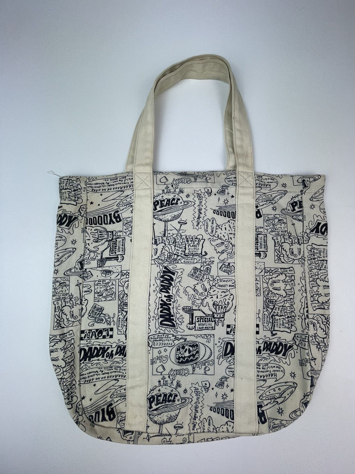 image of Overprint Canvas Tote Bag Sling Bag in Off White, Men's