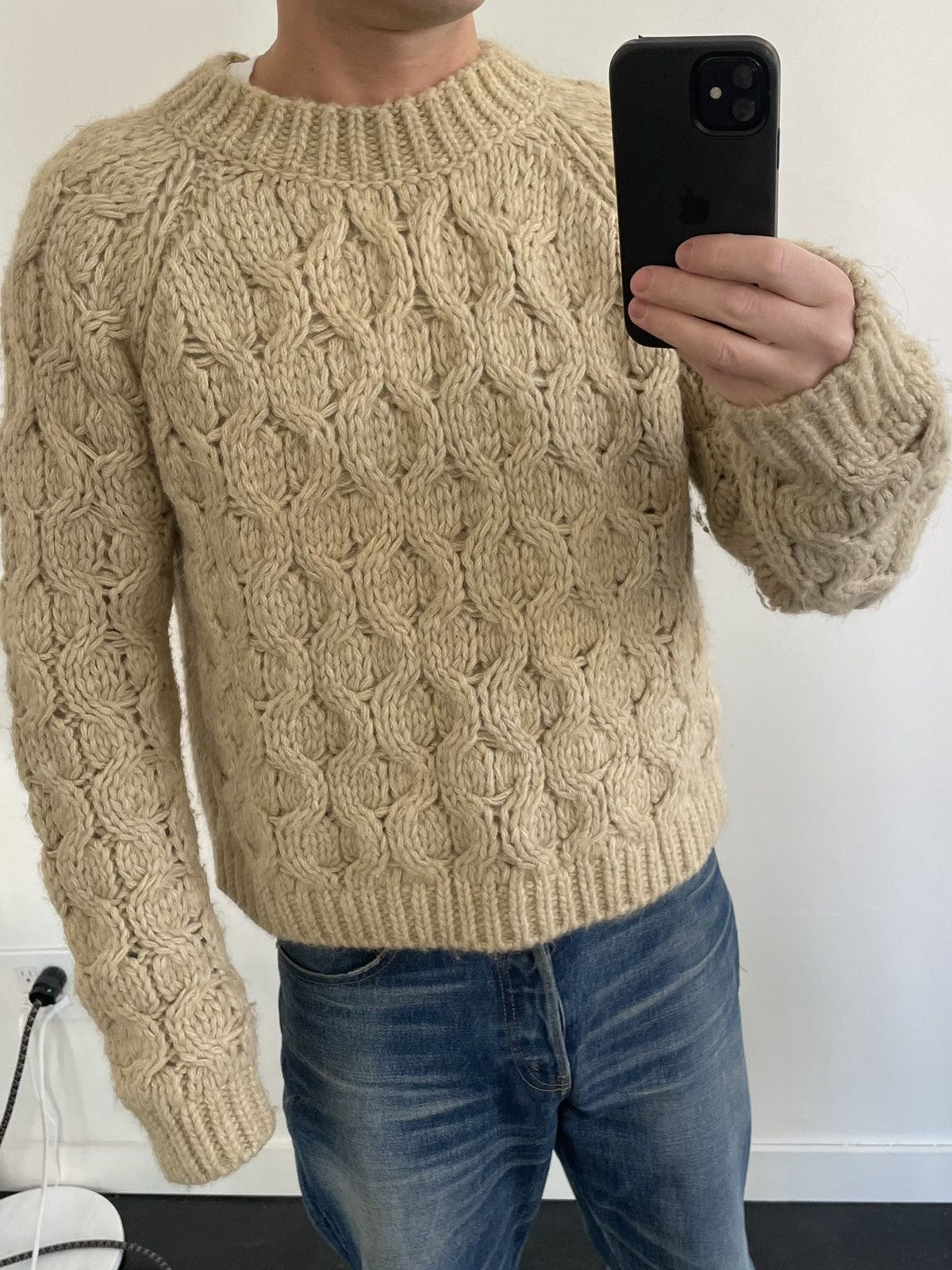 image of Grail Acne Studios Italian Chunky Knit Sweater in Ecru, Men's (Size Medium)