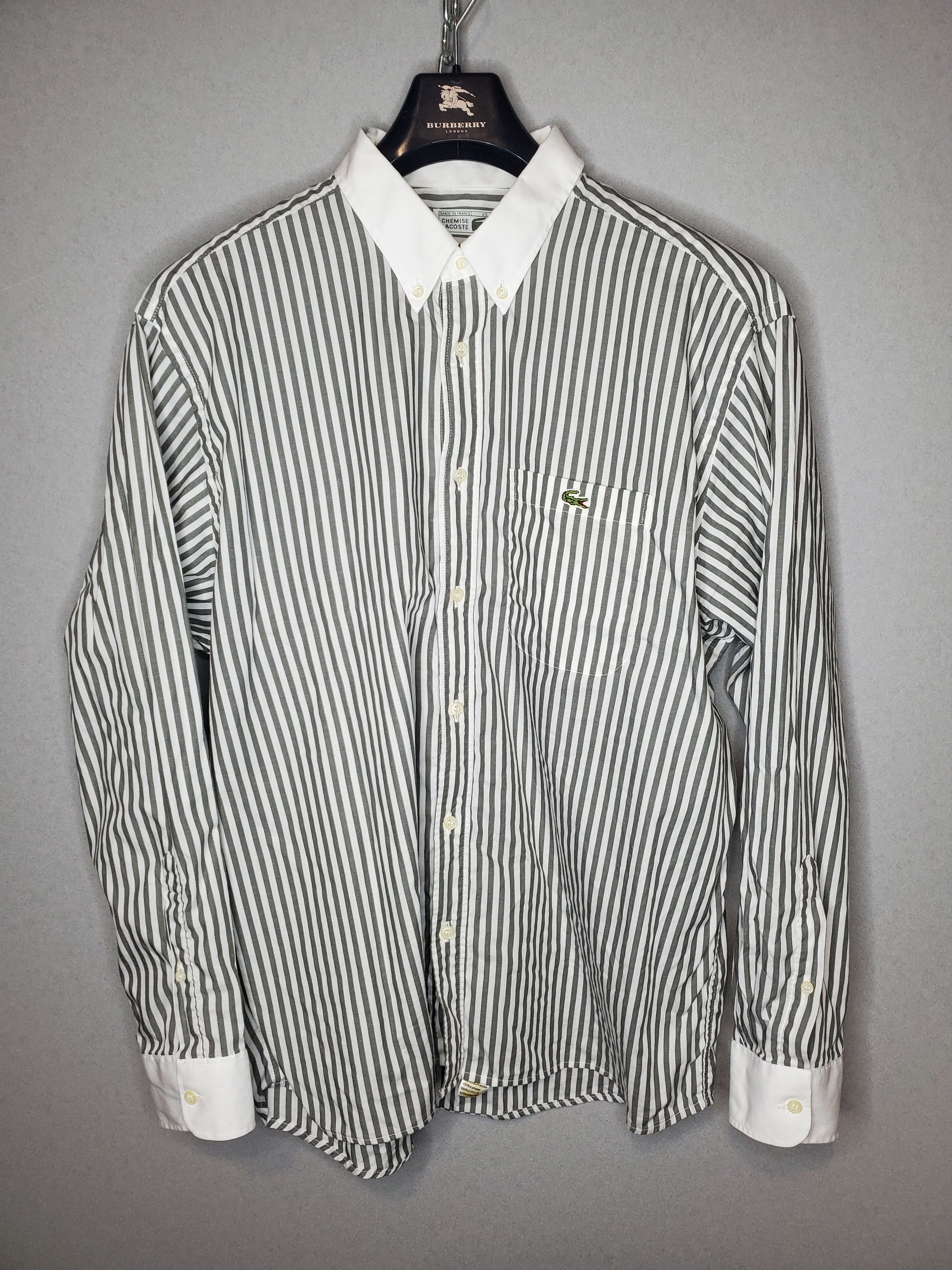 Pre-owned Lacoste X Vintage Chemise Lacoste Vintage Striped Shirt In Gray White