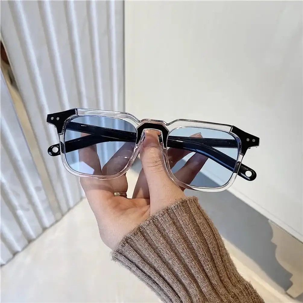 Electric Visual Blue Hip Hop Retro Rectangular Clear Rim Sunglasess Size ONE SIZE - 1 Thumbnail