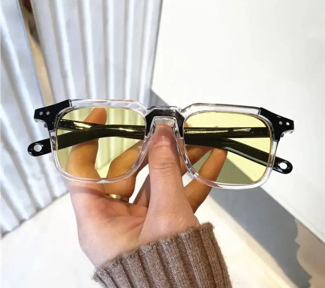 Electric Visual Yellow Hip Hop Retro Rectangular Clear Rim Sunglasess Size ONE SIZE - 1 Thumbnail