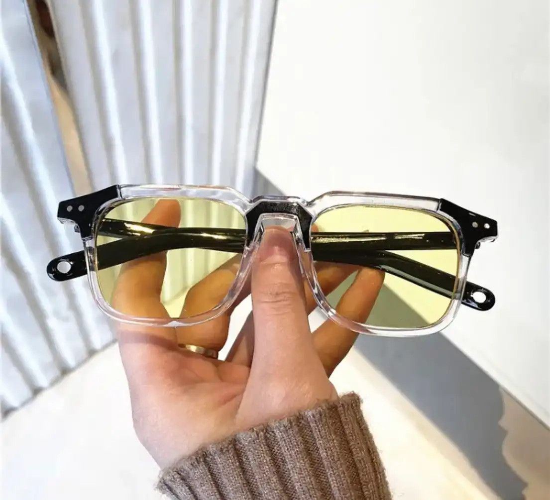 Electric Visual Yellow Hip Hop Retro Rectangular Clear Rim Sunglasess Size ONE SIZE - 2 Thumbnail