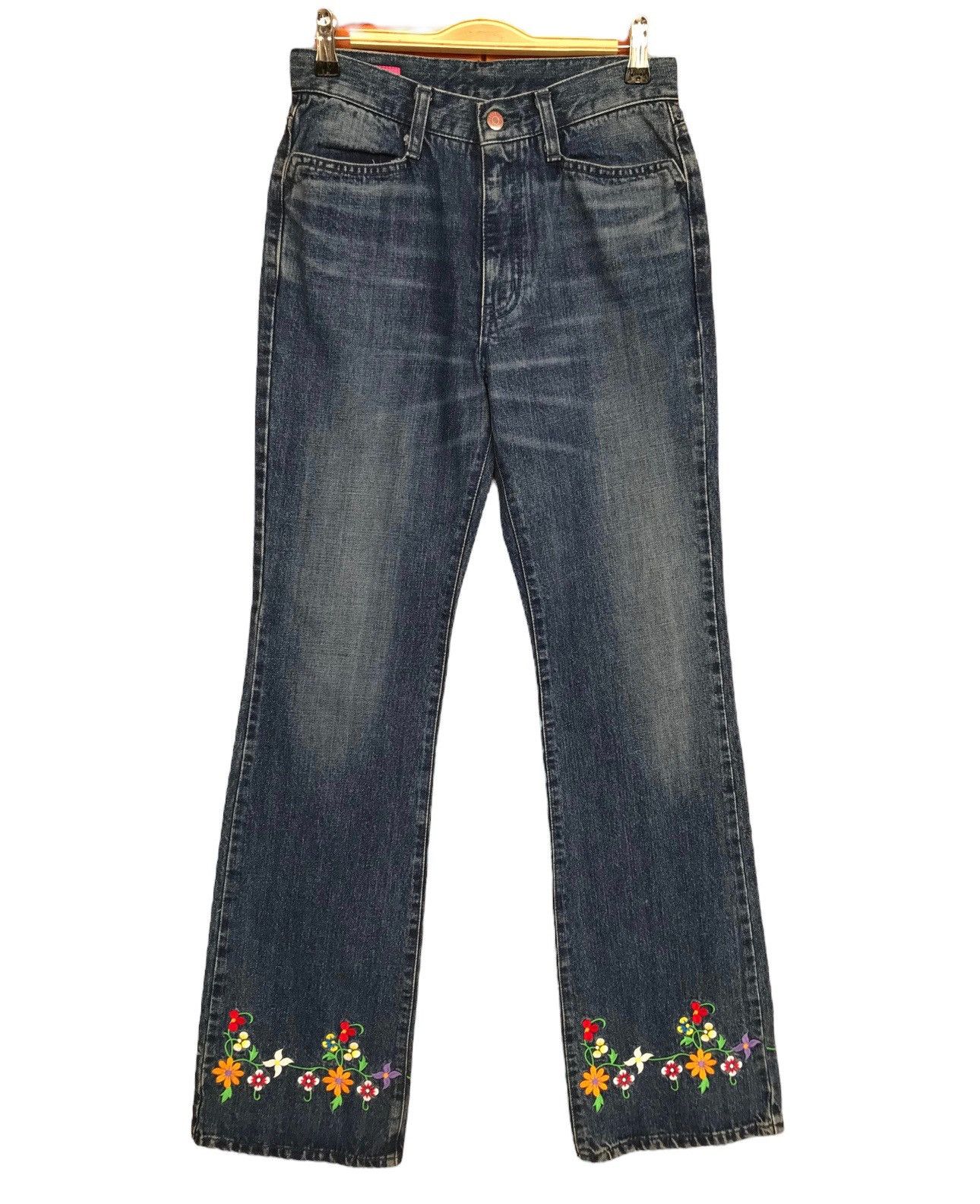 Fiorucci Flare Jeans Fiorucci Flower Embroidered Boot Cut Jeans Size US 27 - 1 Thumbnail