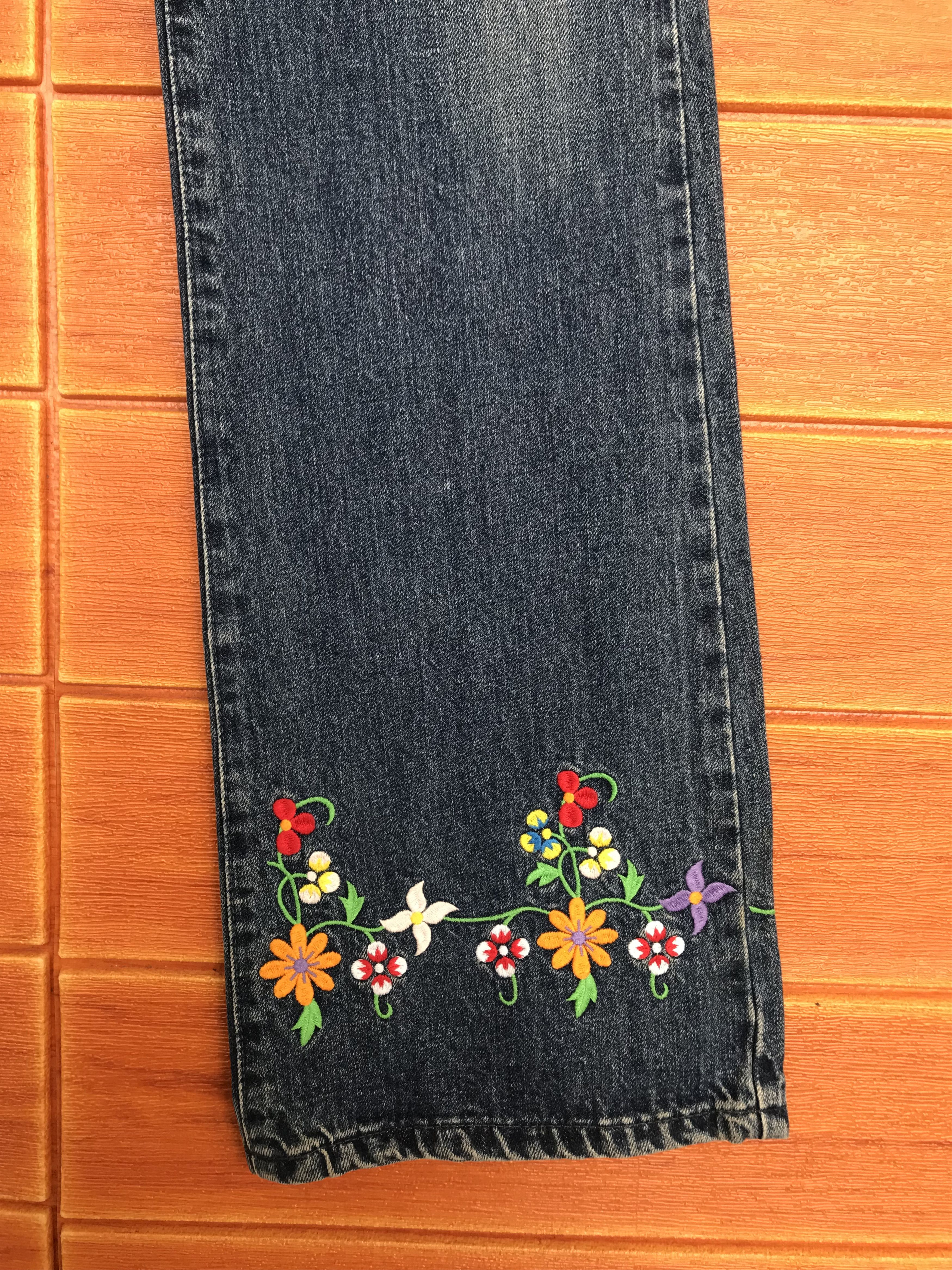 Fiorucci Flare Jeans Fiorucci Flower Embroidered Boot Cut Jeans Size US 27 - 8 Thumbnail