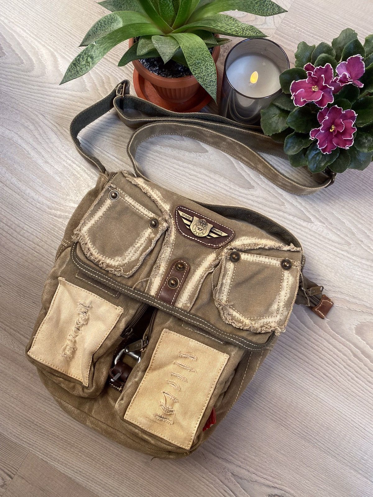 image of Diesel Vintage Multi Pocket Cargo Crossbody Bag in Camo, Men's
