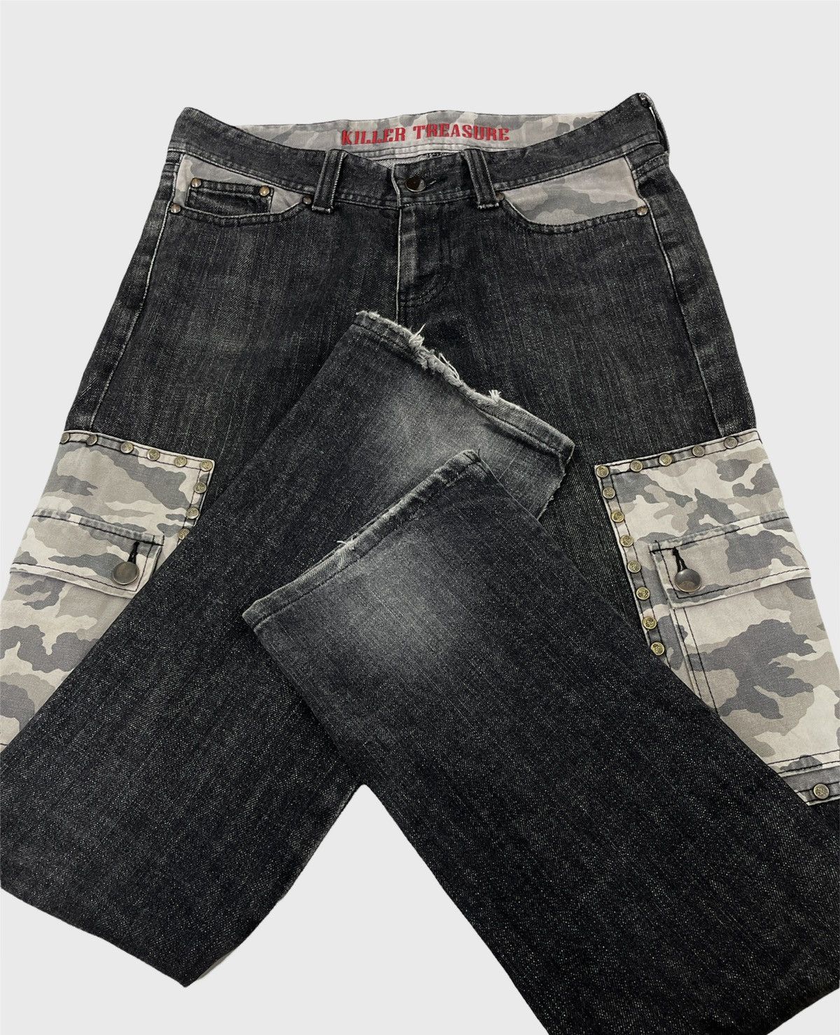 In The Attic × Japanese Brand × PPFM Killer Treasure Japan Cargo Jeans Flare Size US 31 - 8 Thumbnail