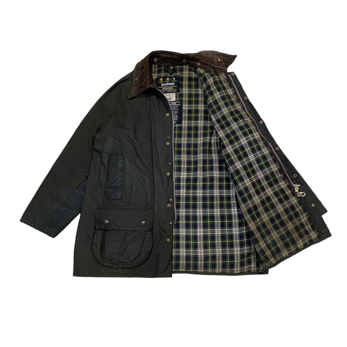 image of Barbour Bedale Waxed Cotton Beaufort Jacket Military in Olive, Men's (Size Large)