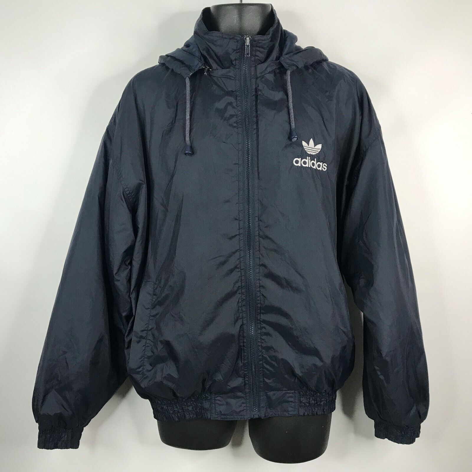 Adidas 90s Adidas Equipment Navy Blue Hooded Windbreaker Jacket | Grailed