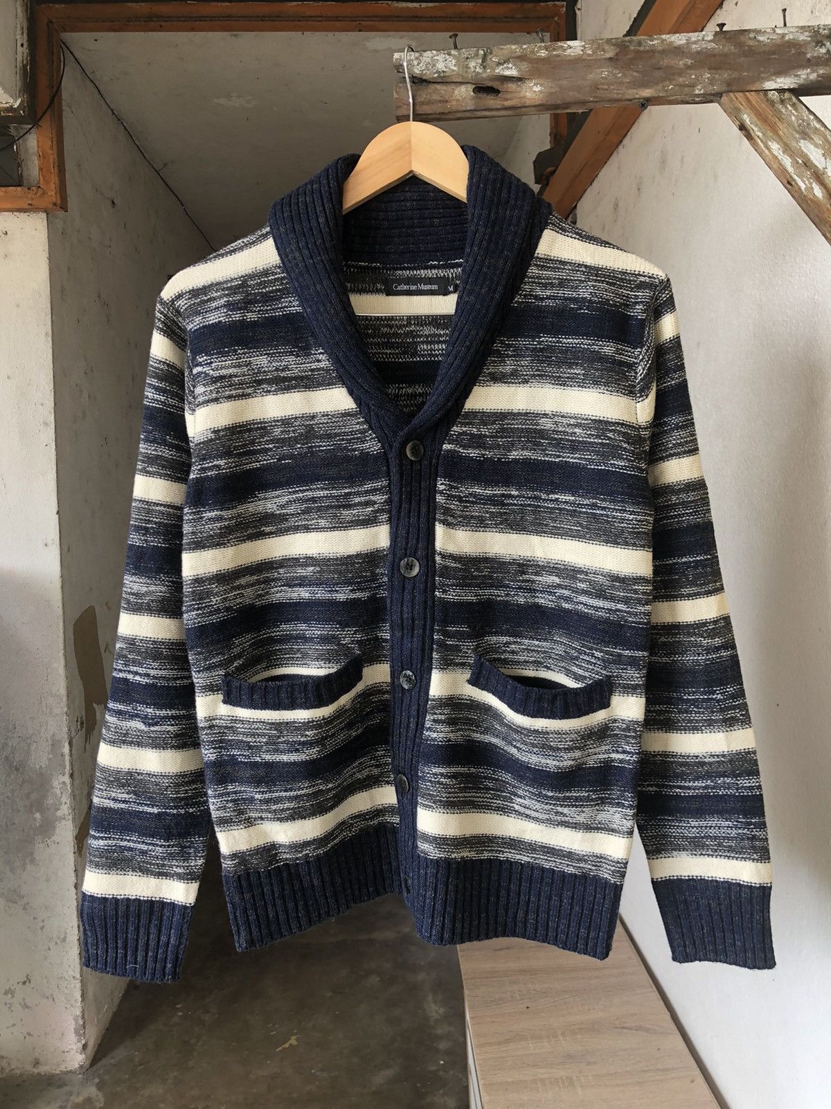 image of Coloured Cable Knit Sweater x Vintage Catherine Museum Stripe Knitwear Jackets in Blue, Women's (Si
